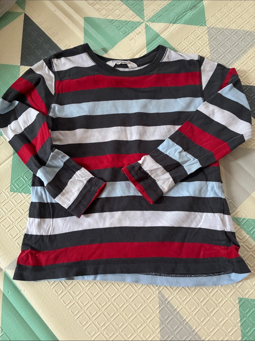 20/25$ 🧸 Kids Long-Sleeve Striped Tee - Red, Light Blue & Black